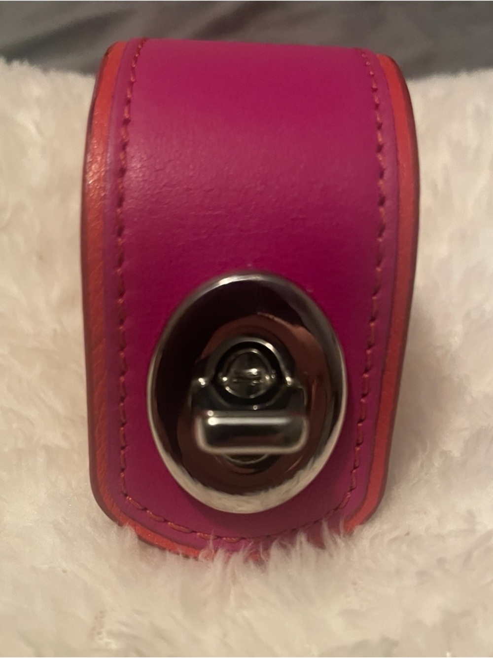 Coach Pink and Orange Leather Turnlock Bracelet - EUC